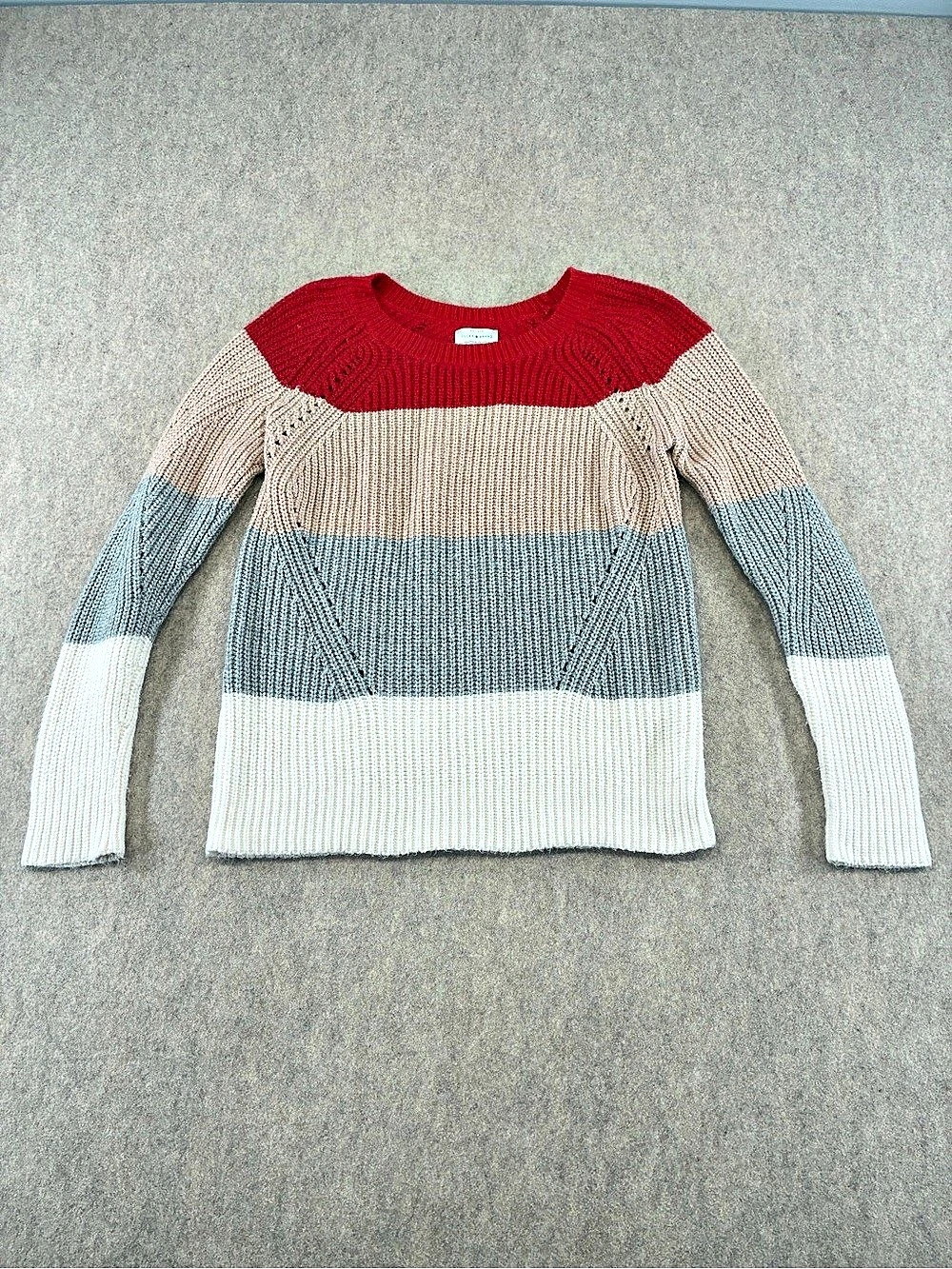 Lucky Brand Womens Colorblock Ribbed Knit Crew Neck Long Sleeve Sweater M
